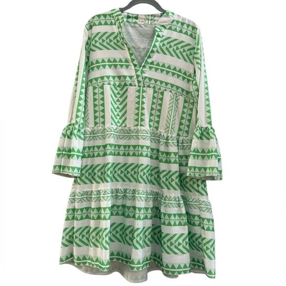 Sunday Up Women's Green & White Aztec Knee Length Midi Dress Size Medium - Picture 4 of 6